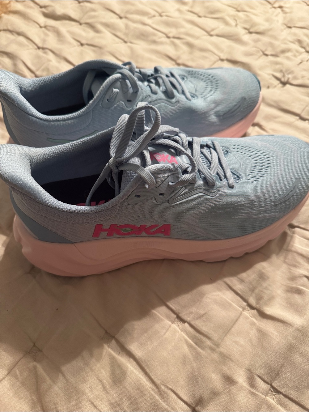 Hoka Women’s Pastel Blue and Pink Athletic Running Shoes